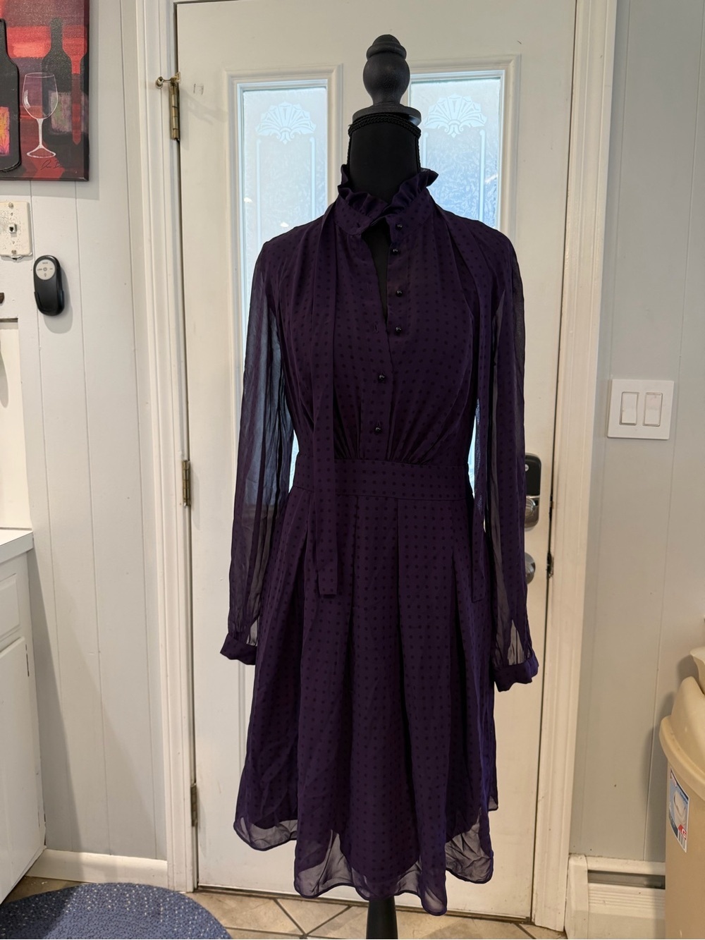 Anne Klein Deep Purple Long-Sleeve Ruffled Midi Dress